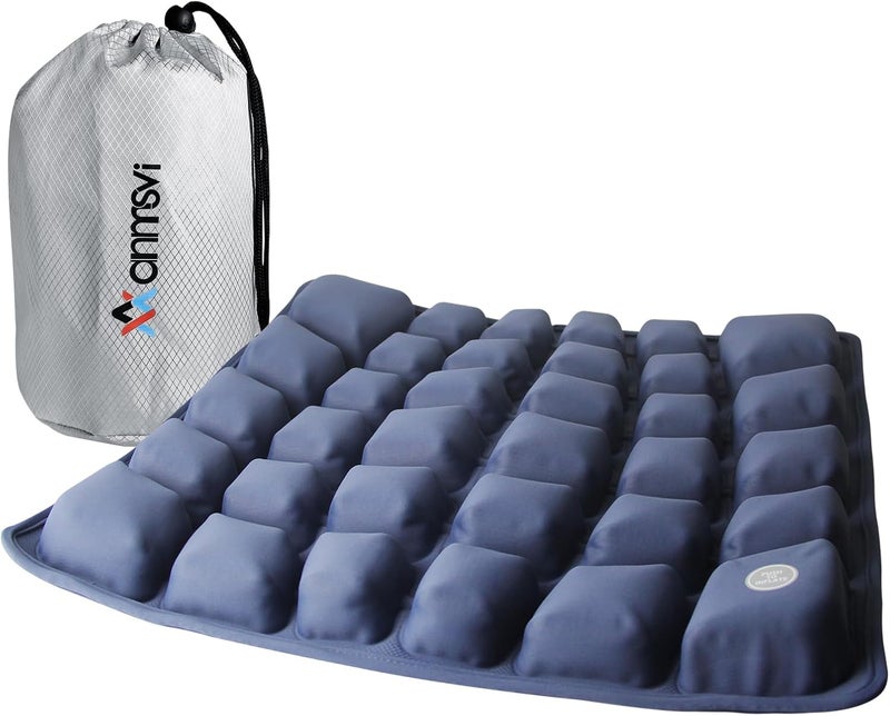 ANMSVI Inflatable Travel Seat Cushion with Built-in Pump & Carry Bag (Blue Cushion with Silver Storage Bag) - Image 1